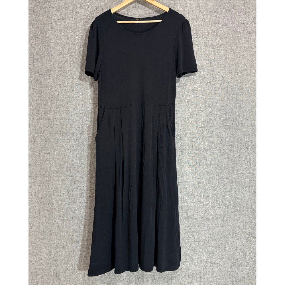 Quince Midi Dress Women Large Black Tencel Jersey Short Sleeve